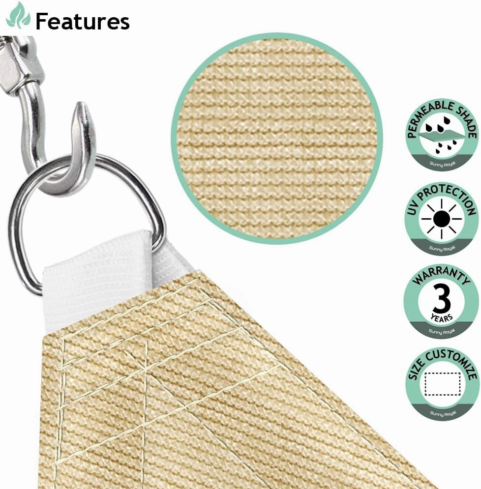 Sun Shade Sail 10'x12' Heavy Duty Commercial Grade with Hardware Kits for Canopy Awning Outdoor Patio Cloth Screen UV Block UV Resistant (Sand)