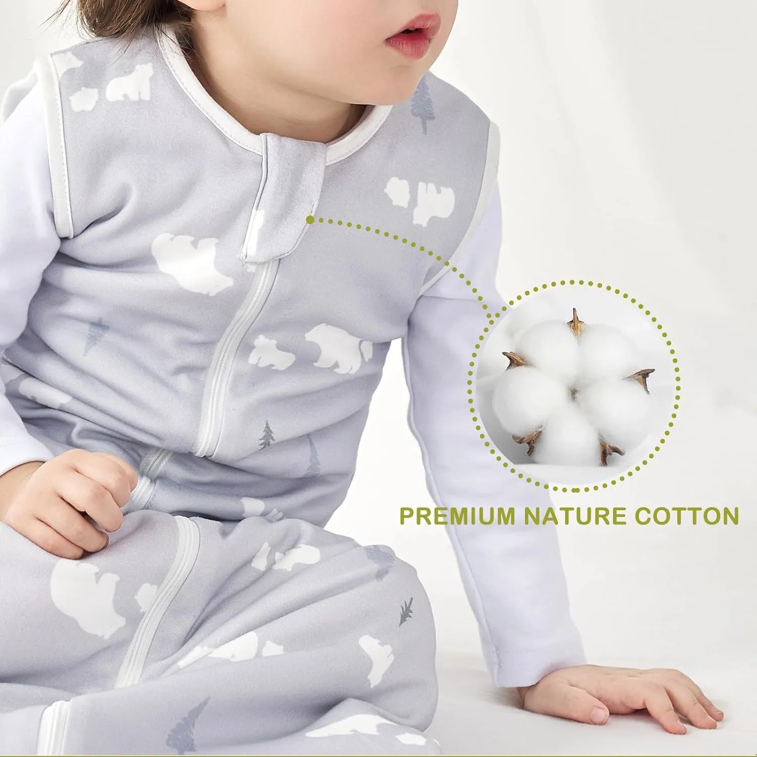 Super Soft 1.5 TOG Sleep Sack, 100% Organic Cotton All Season Warm Baby Wearable Blanket for 6-18 Months, Bear, Size M