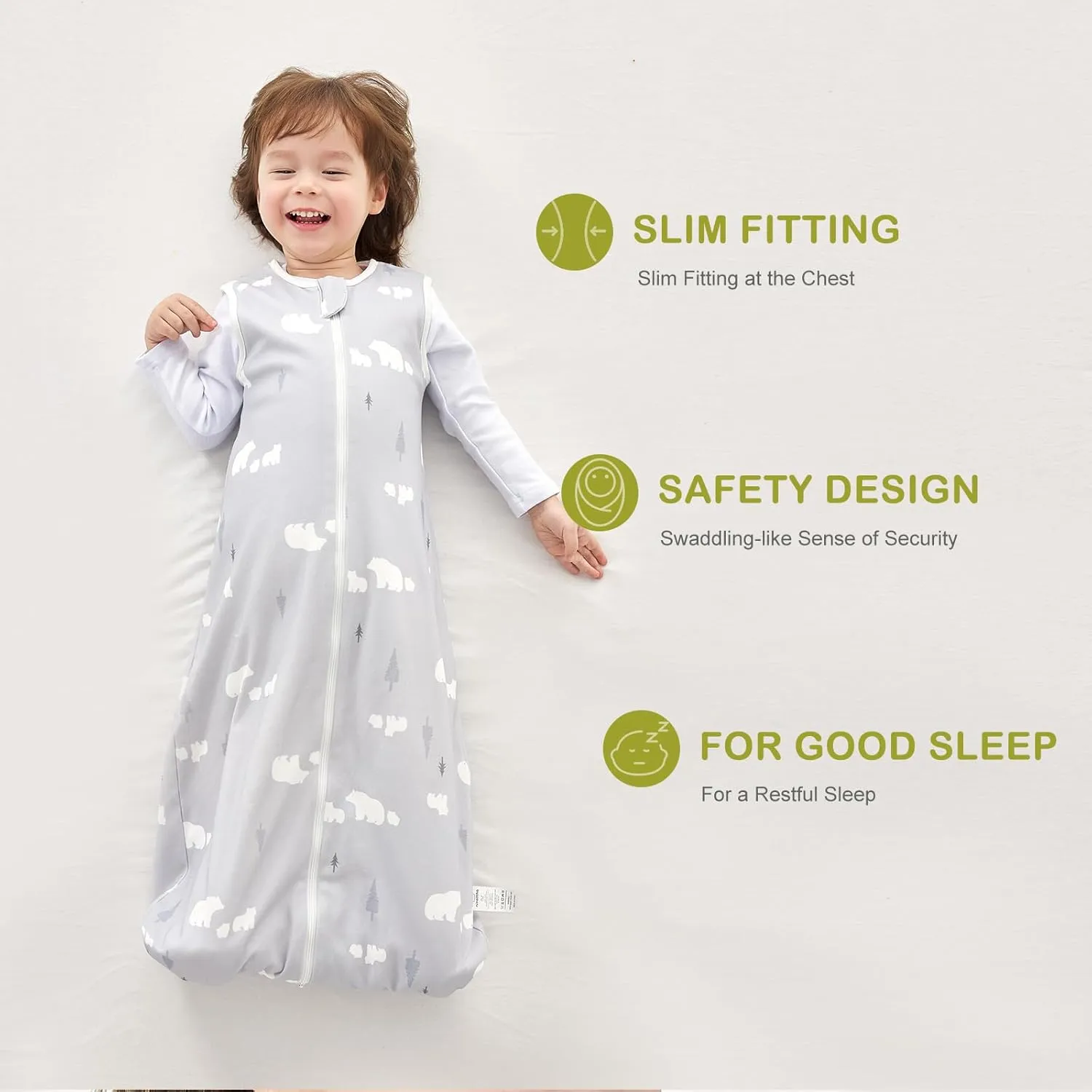 Super Soft 1.5 TOG Sleep Sack, 100% Organic Cotton All Season Warm Baby Wearable Blanket for 6-18 Months, Bear, Size M