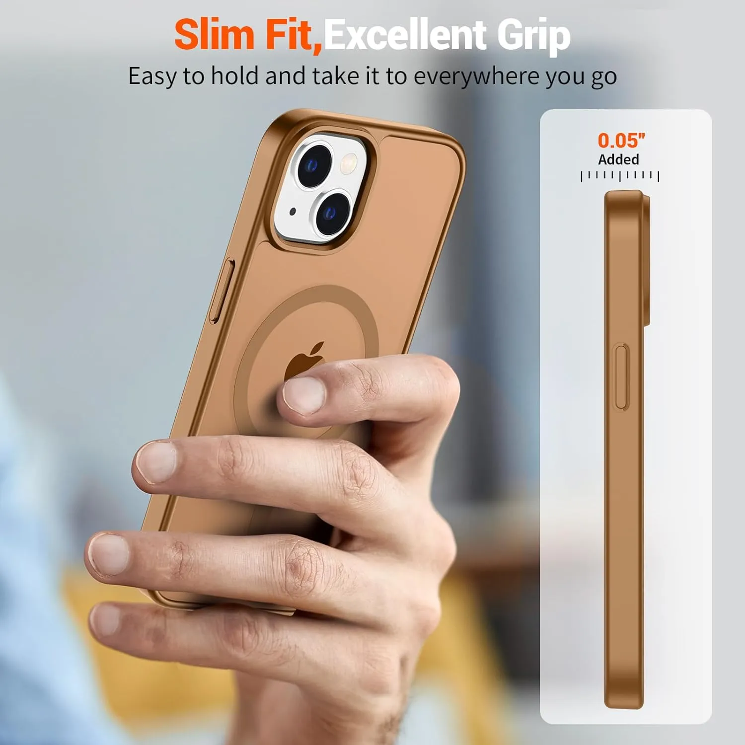 SUPFINE Magnetic for iPhone 14 Case & iPhone 13 Case (Compatible with MagSafe)(Military Grade Drop Protection) Slim Translucent Matte Shockproof Phone Cover,Brown