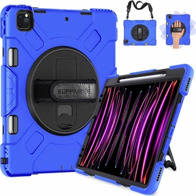 SUPFIVES Case for iPad Pro 12.9 Inch 2022: Upgraded Military Grade Shockproof Full Body Protective Cover with Stand-Pencil Holder-Shoulder Strap for iPad Pro 12.9 6th/5th Generation - Blue