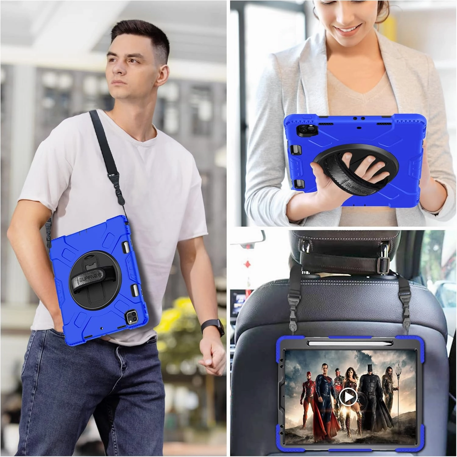 SUPFIVES Case for iPad Pro 12.9 Inch 2022: Upgraded Military Grade Shockproof Full Body Protective Cover with Stand-Pencil Holder-Shoulder Strap for iPad Pro 12.9 6th/5th Generation - Blue