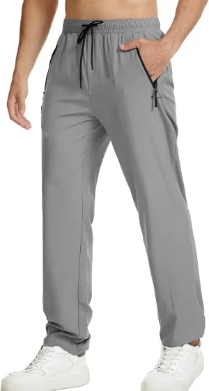 Surenow Men's Athletic Running Sweatpants Lightweight Stretch Jogger Track Pants Tapered Workout Gym Pants with Zipper Pocket