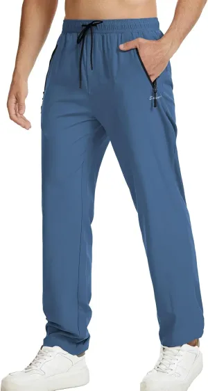 Surenow Men's Athletic Running Sweatpants Lightweight Stretch Jogger Track Pants Tapered Workout Gym Pants with Zipper Pocket