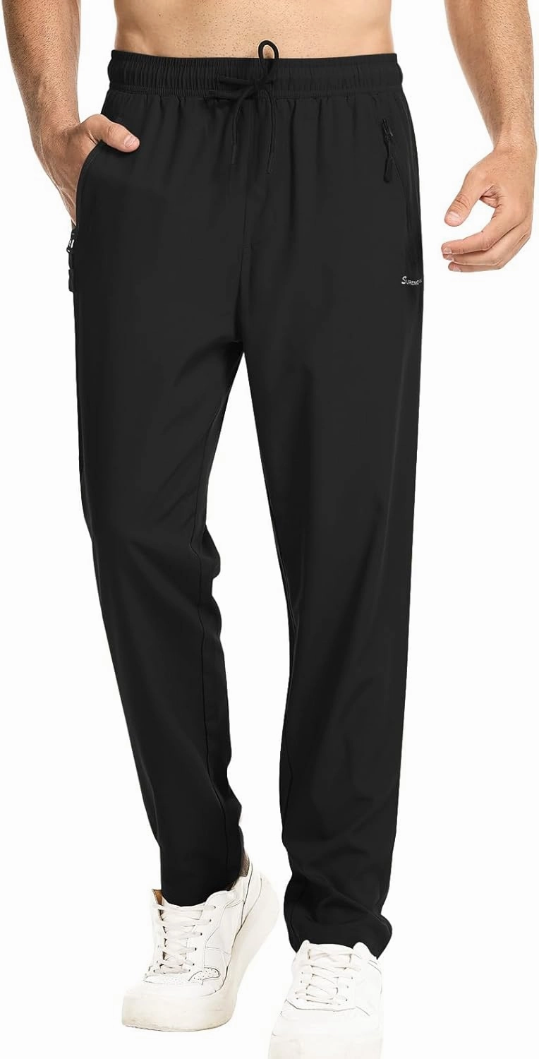 Surenow Men's Athletic Running Sweatpants Lightweight Stretch Jogger Track Pants Tapered Workout Gym Pants with Zipper Pocket