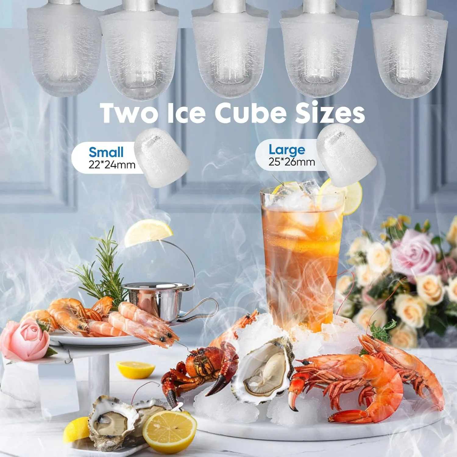 Sweetcrispy Countertop Ice Maker, Portable Ice Machine Self-Cleaning, 9 Cubes in 6 Mins, 26 lbs/24Hrs, 2 Sizes of Bullet Ice for Home Party Office