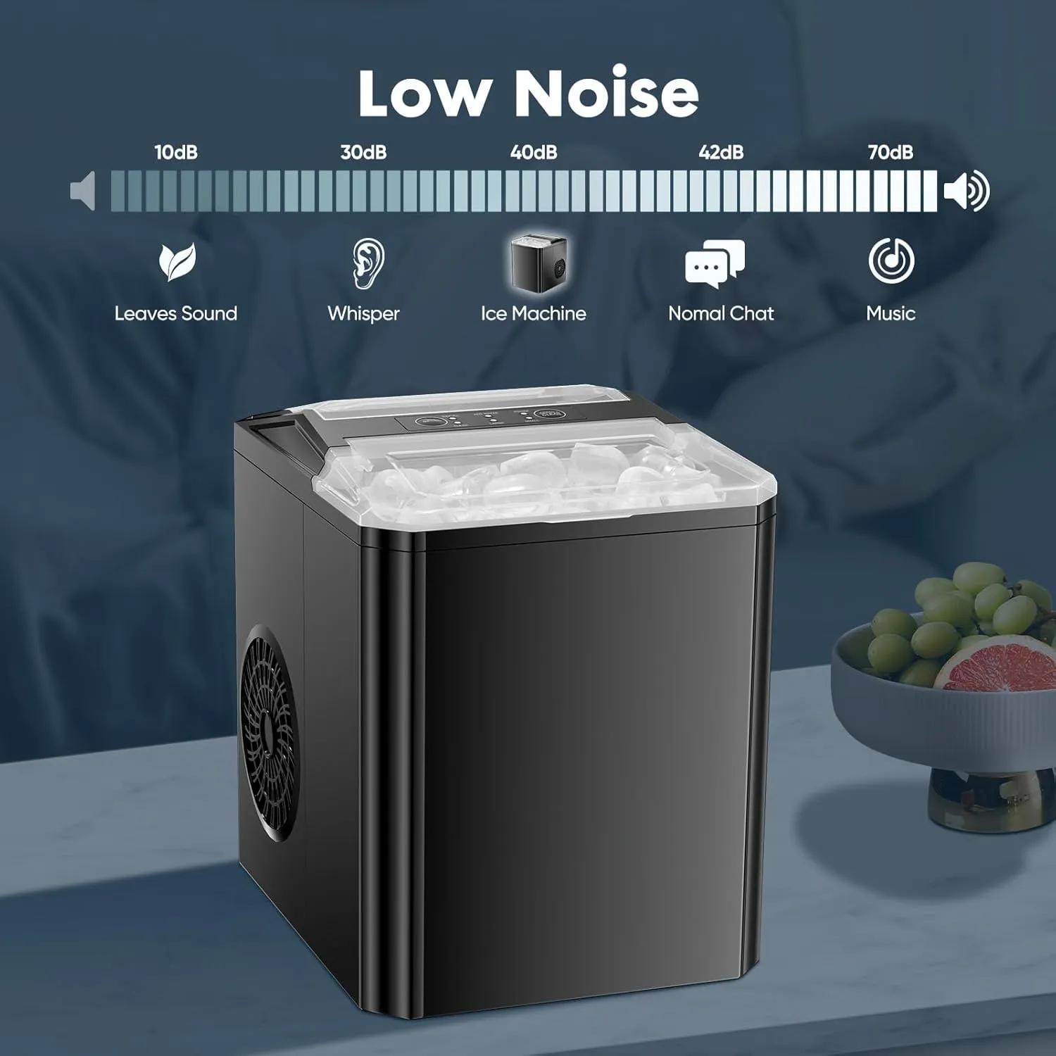 Sweetcrispy Countertop Ice Maker, Portable Ice Machine Self-Cleaning, 9 Cubes in 6 Mins, 26 lbs/24Hrs, 2 Sizes of Bullet Ice for Home Party Office
