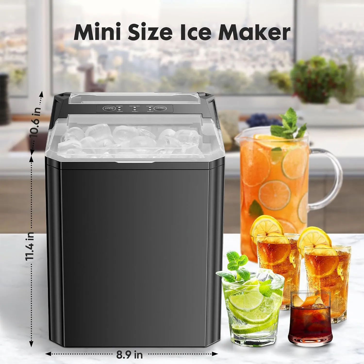 Sweetcrispy Countertop Ice Maker, Portable Ice Machine Self-Cleaning, 9 Cubes in 6 Mins, 26 lbs/24Hrs, 2 Sizes of Bullet Ice for Home Party Office