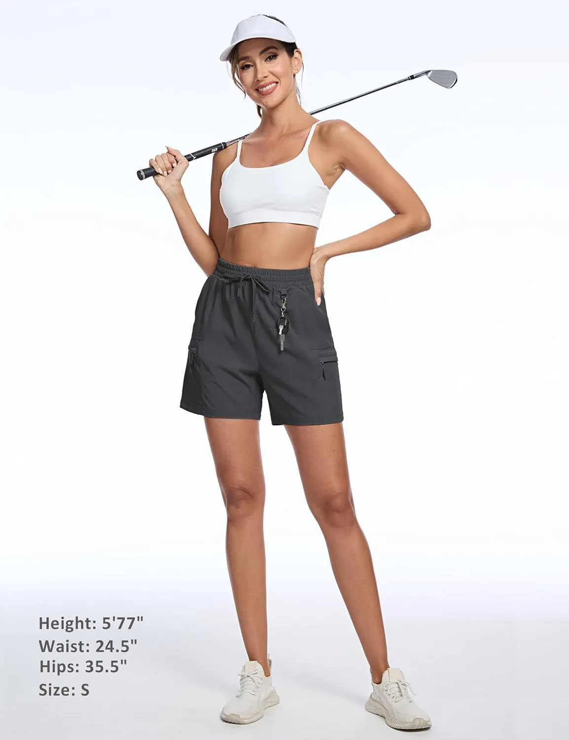 TACVASEN Women's 5" Hiking Cargo Shorts Lightweight Water Resistant Athletic Shorts with Zipper Pockets Golf Summer