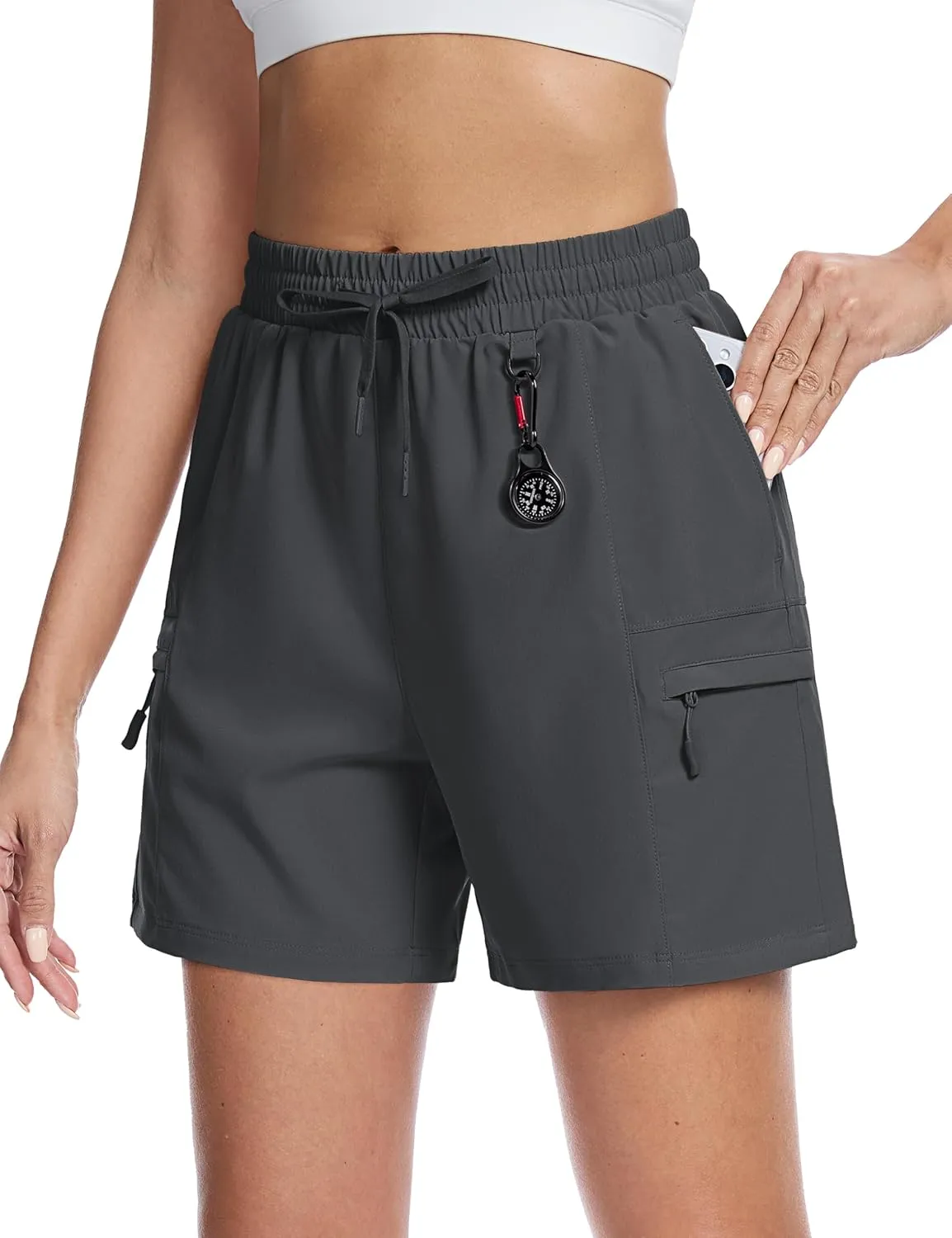TACVASEN Women's 5" Hiking Cargo Shorts Lightweight Water Resistant Athletic Shorts with Zipper Pockets Golf Summer