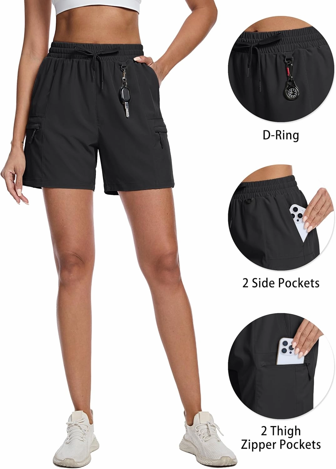 TACVASEN Women's Hiking Cargo Shorts Lightweight Water Resistant 5" Athletic Shorts with Zipper Pockets Golf Summer