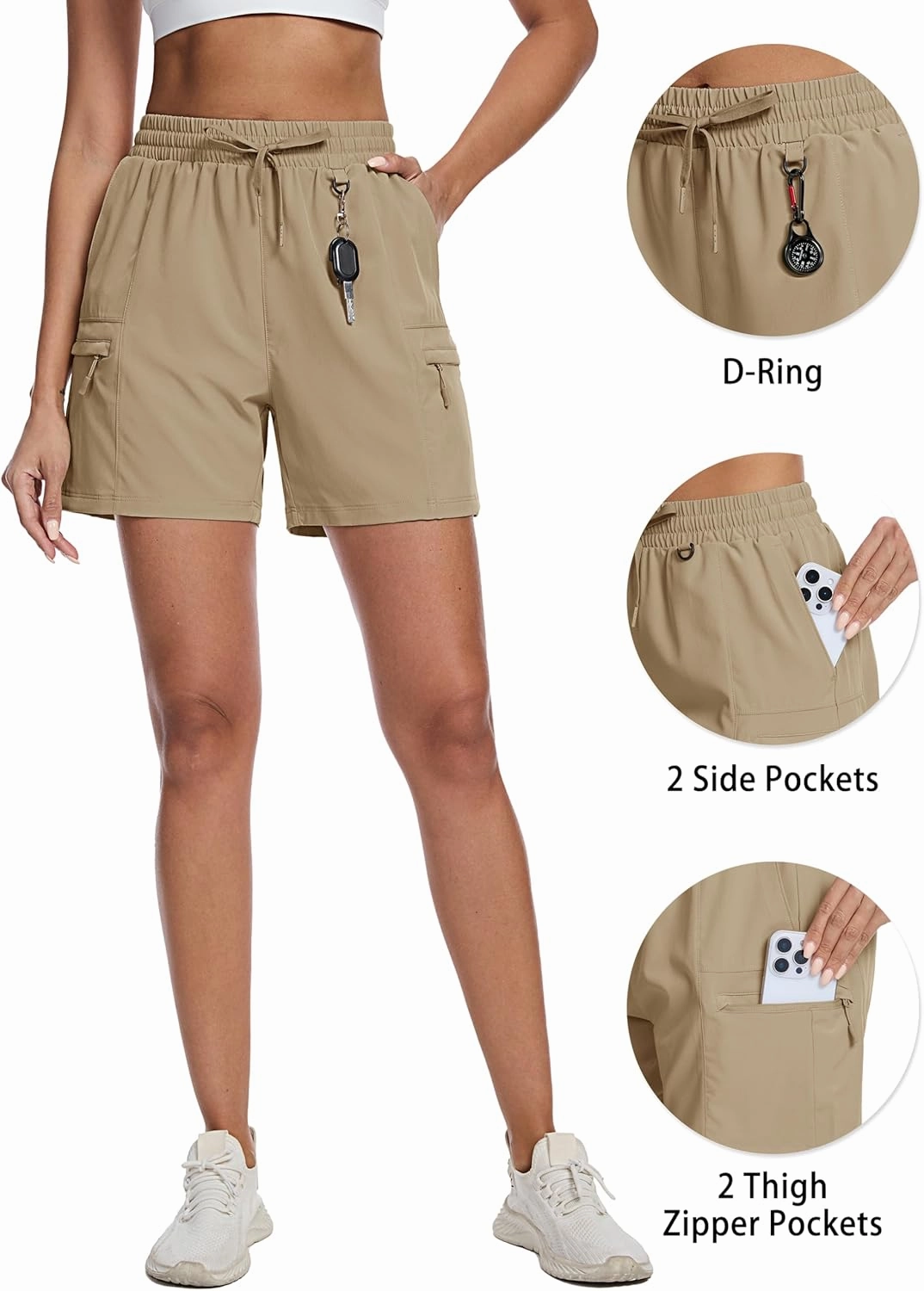 TACVASEN Women's Hiking Cargo Shorts Lightweight Water Resistant 5" Athletic Shorts with Zipper Pockets Golf Summer