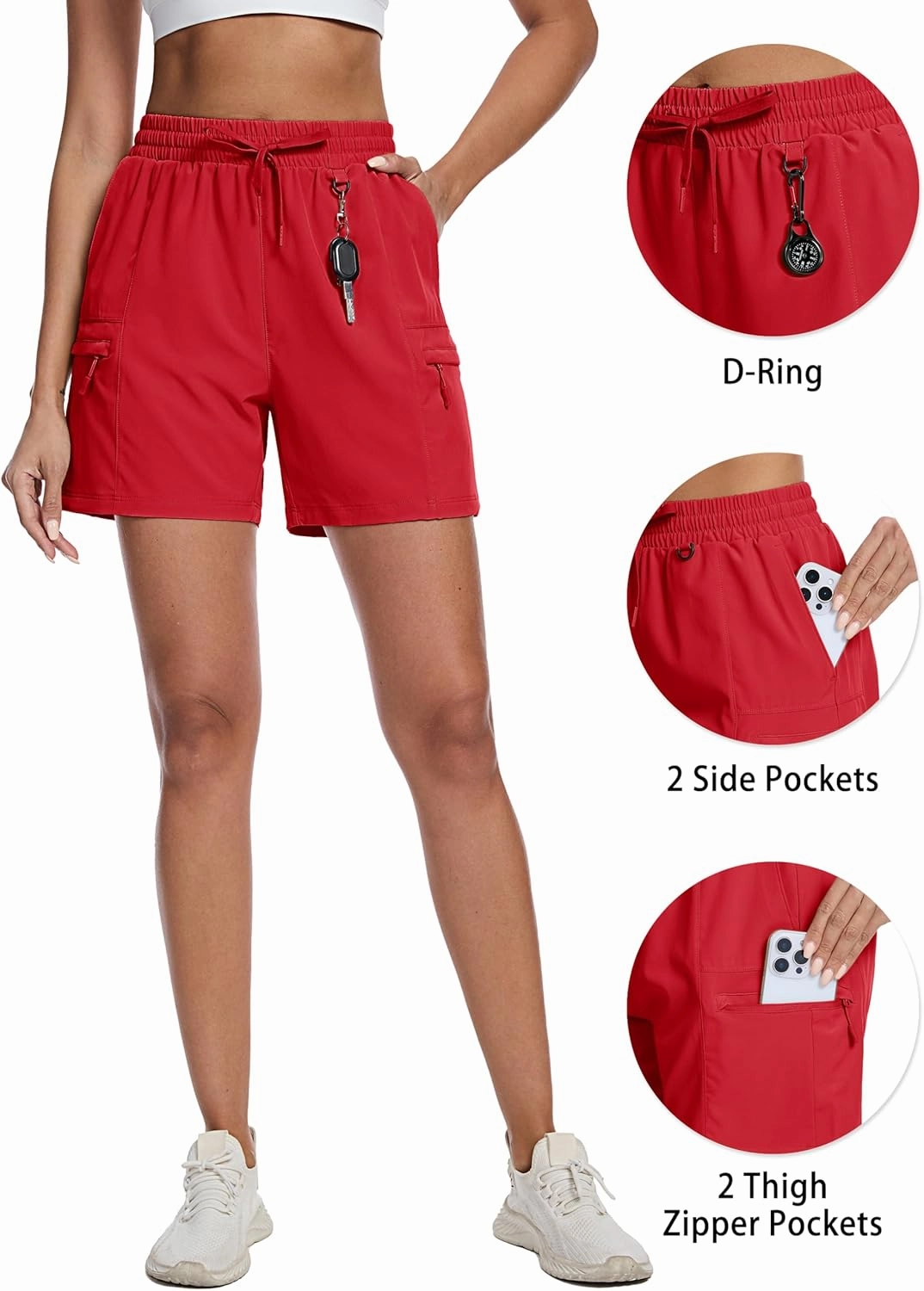 TACVASEN Women's Hiking Cargo Shorts Lightweight Water Resistant 5" Athletic Shorts with Zipper Pockets Golf Summer