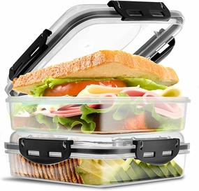 Tafura Premium Sandwich Containers & Box - 2 Pack BPA Free Lunch Containers for Lunch Boxes - Durable & Reusable Sandwich Holder for Freshness (Black)