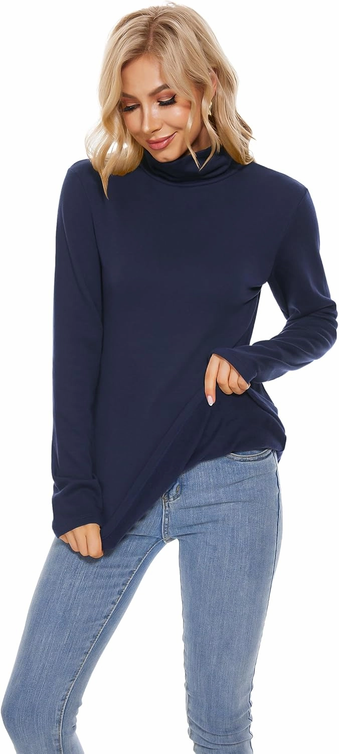 TAIPOVE Women's Thermal Fleece Turtleneck Long Sleeve Tops Lightweight Pullover Sweater Cotton Casual Soft Comfort Shirt