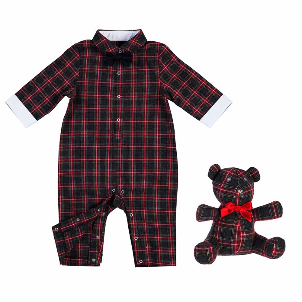 Tartan Plaid Romper and Teddy Bear Gift Set