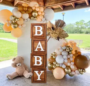 Teddy Bear Baby Shower Boxes for Birthday Party Decorations 4pcs Brown Wooden Baby Blocks with Letters We Can Bearly Wait Bear Centerpiece Decor Party Backdrop