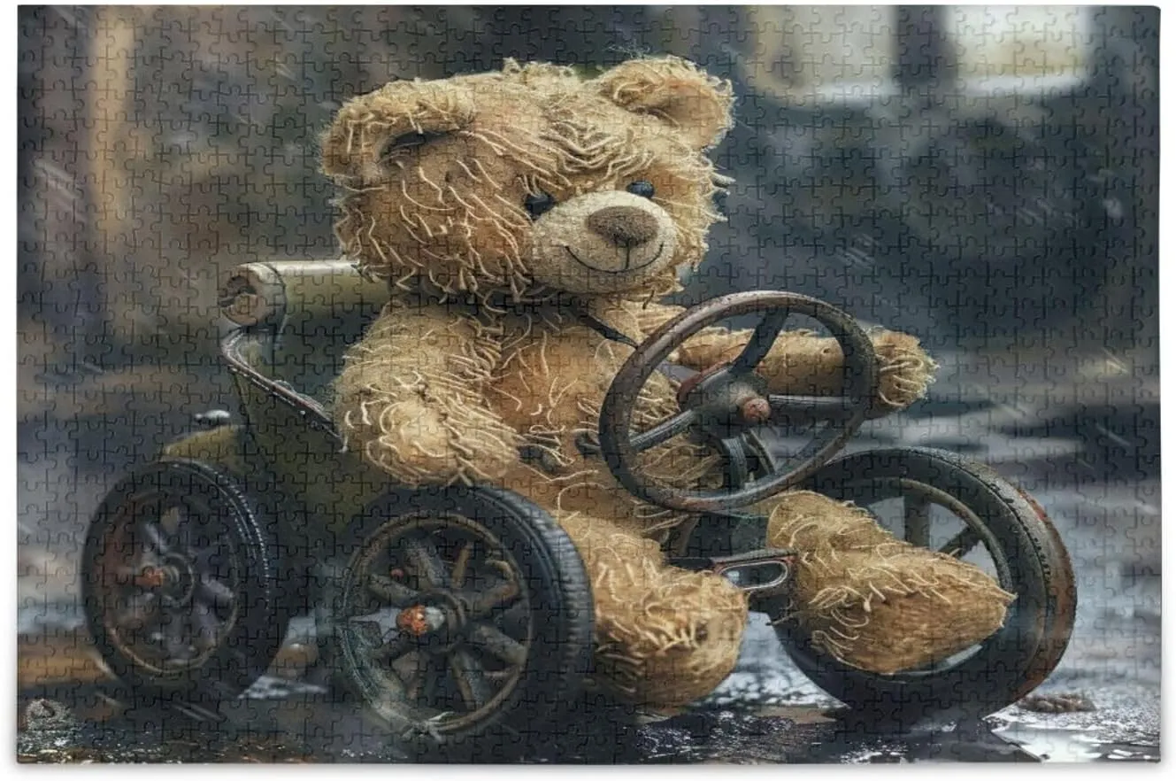 Teddy Bear Driving Car Jigsaw Puzzles Unique Jigsaw Puzzles 500 Pieces Puzzle for Adult 20.5×14.9 in
