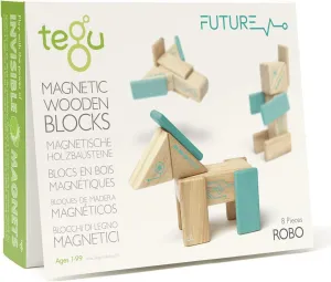 Tegu Robo Magnetic Wooden Block Set, Electric Aqua, 8 PIECE