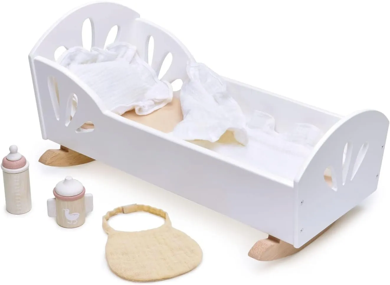 Tender Leaf Toys - Sweet Dreams Dolly Bed - Wooden Baby Doll Rocking Cradle with Bedding and Accessories - Encourages Love and Nurturing Play for Boys and Girls - Age 18m 