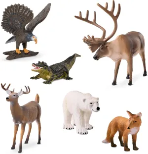 Terra by Battat – 6 Pcs 4-5" North American Animal Figurines(Reindeer, Fox, Polar Bear, White Tailed Deer, Alligator, Bald Eagle) – Realistic Toy Figures for Kids 3 