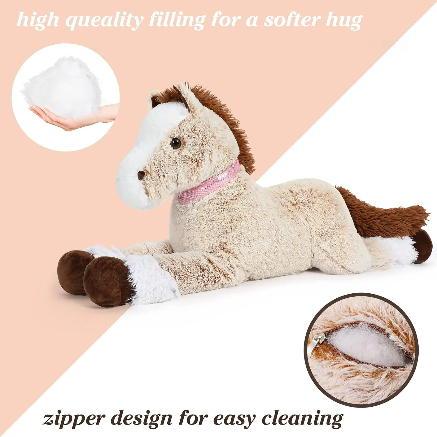 Tezituor Giant Horse Stuffed Animal, 4ft Soft Horse Plush Hugging Pillow, Realistic Large Stuffed Brown Horse Plush Toys Birthday Gifts for Boys Girls