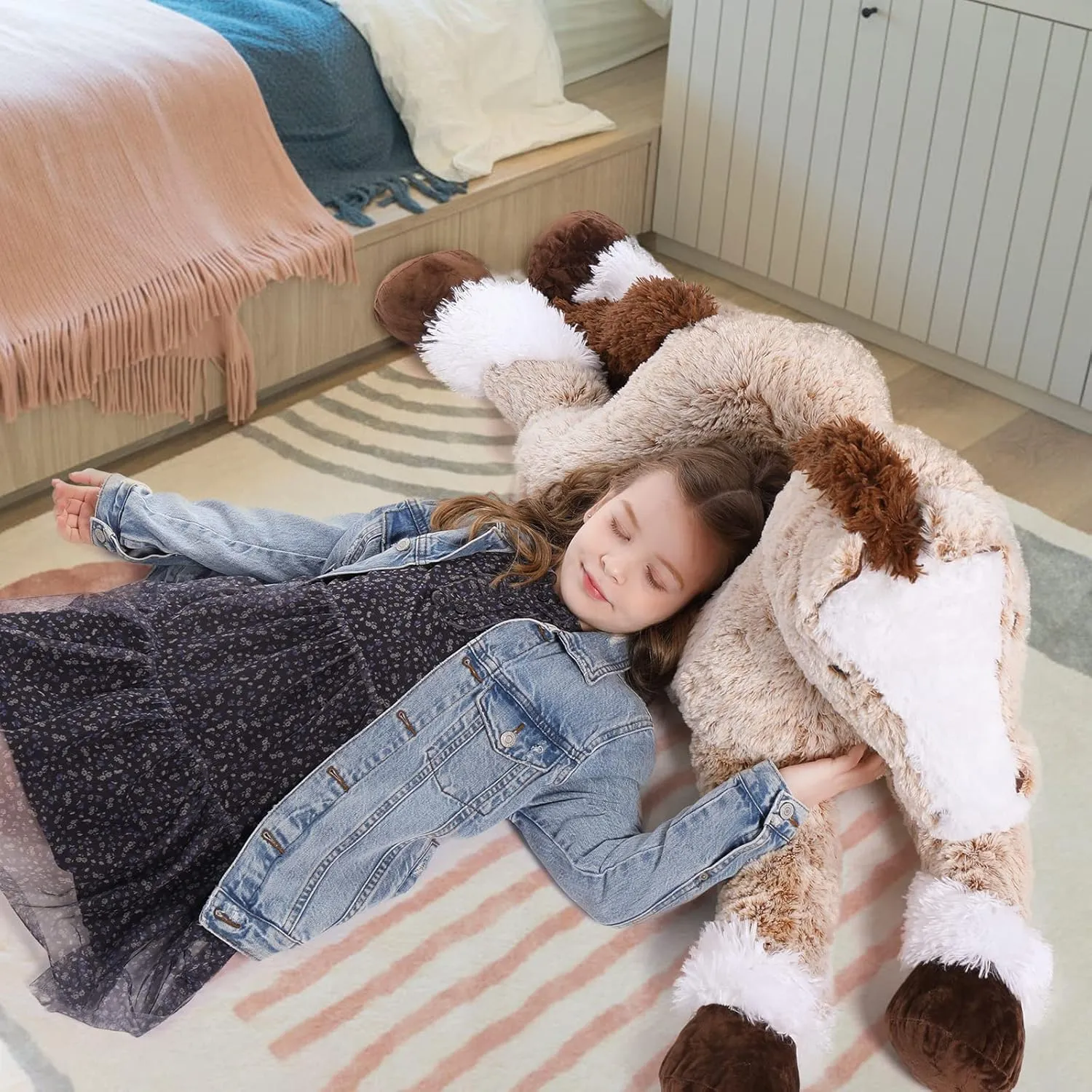 Tezituor Giant Horse Stuffed Animal, 4ft Soft Horse Plush Hugging Pillow, Realistic Large Stuffed Brown Horse Plush Toys Birthday Gifts for Boys Girls