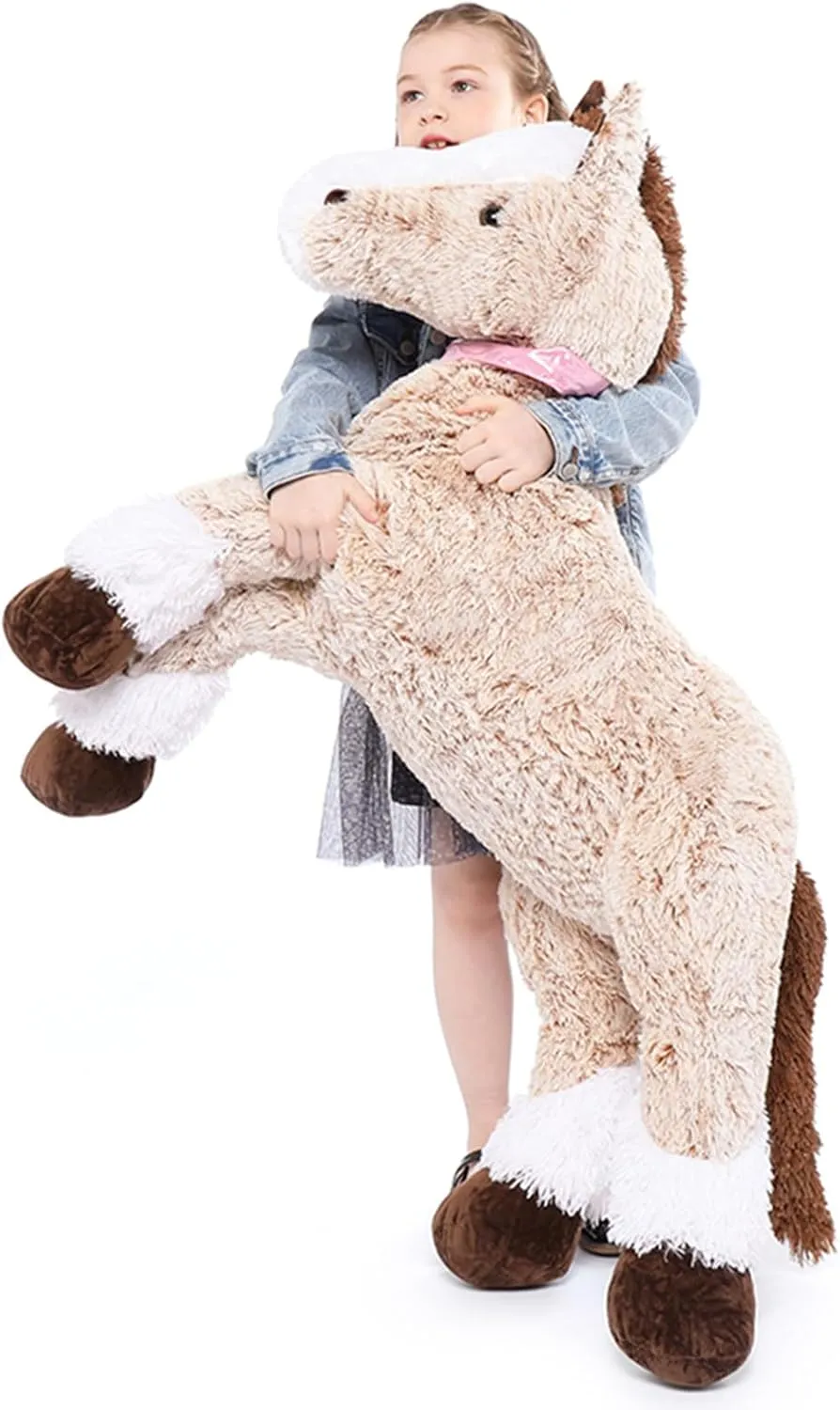 Tezituor Giant Horse Stuffed Animal, 4ft Soft Horse Plush Hugging Pillow, Realistic Large Stuffed Brown Horse Plush Toys Birthday Gifts for Boys Girls