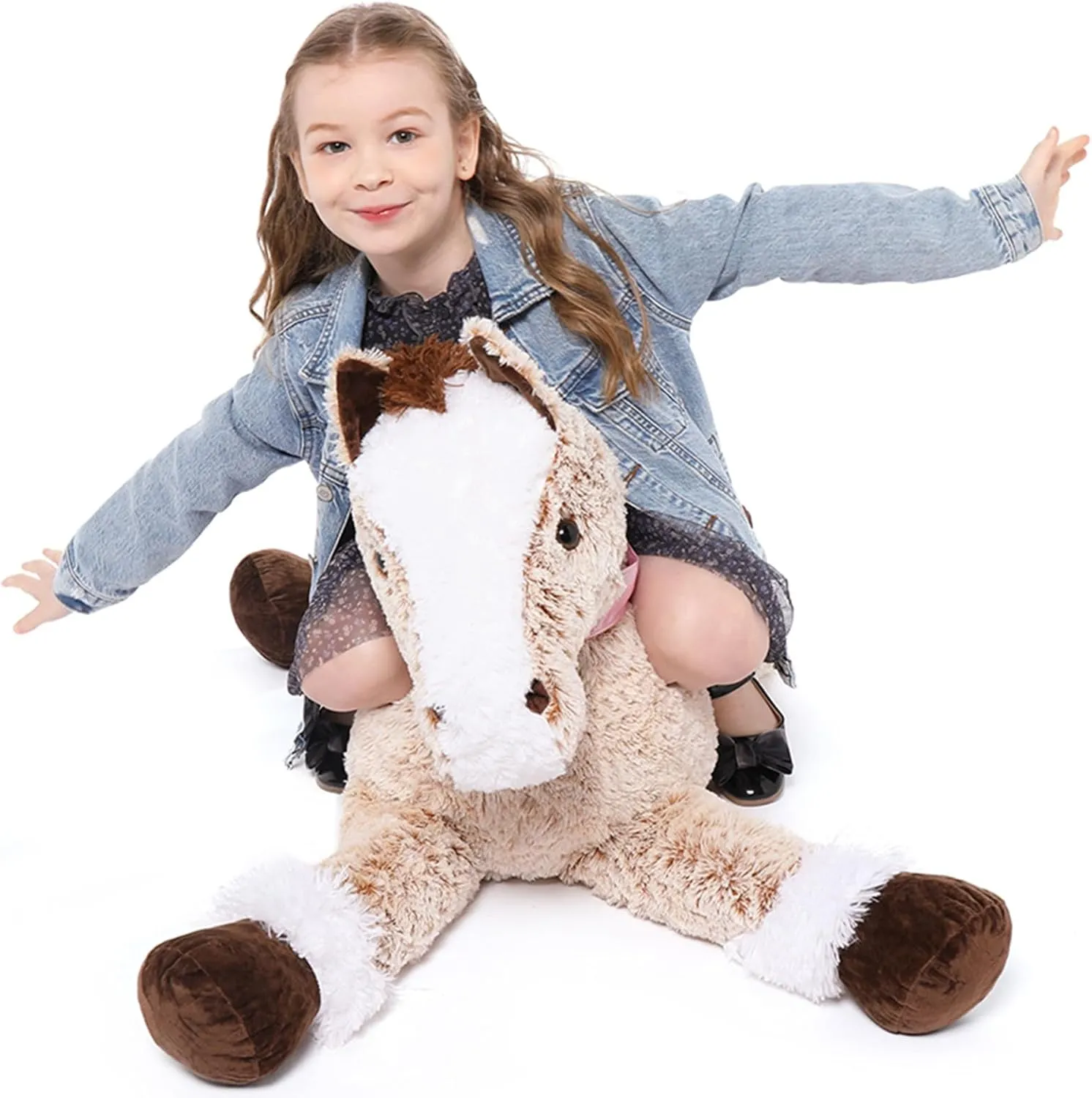 Tezituor Giant Horse Stuffed Animal, 4ft Soft Horse Plush Hugging Pillow, Realistic Large Stuffed Brown Horse Plush Toys Birthday Gifts for Boys Girls