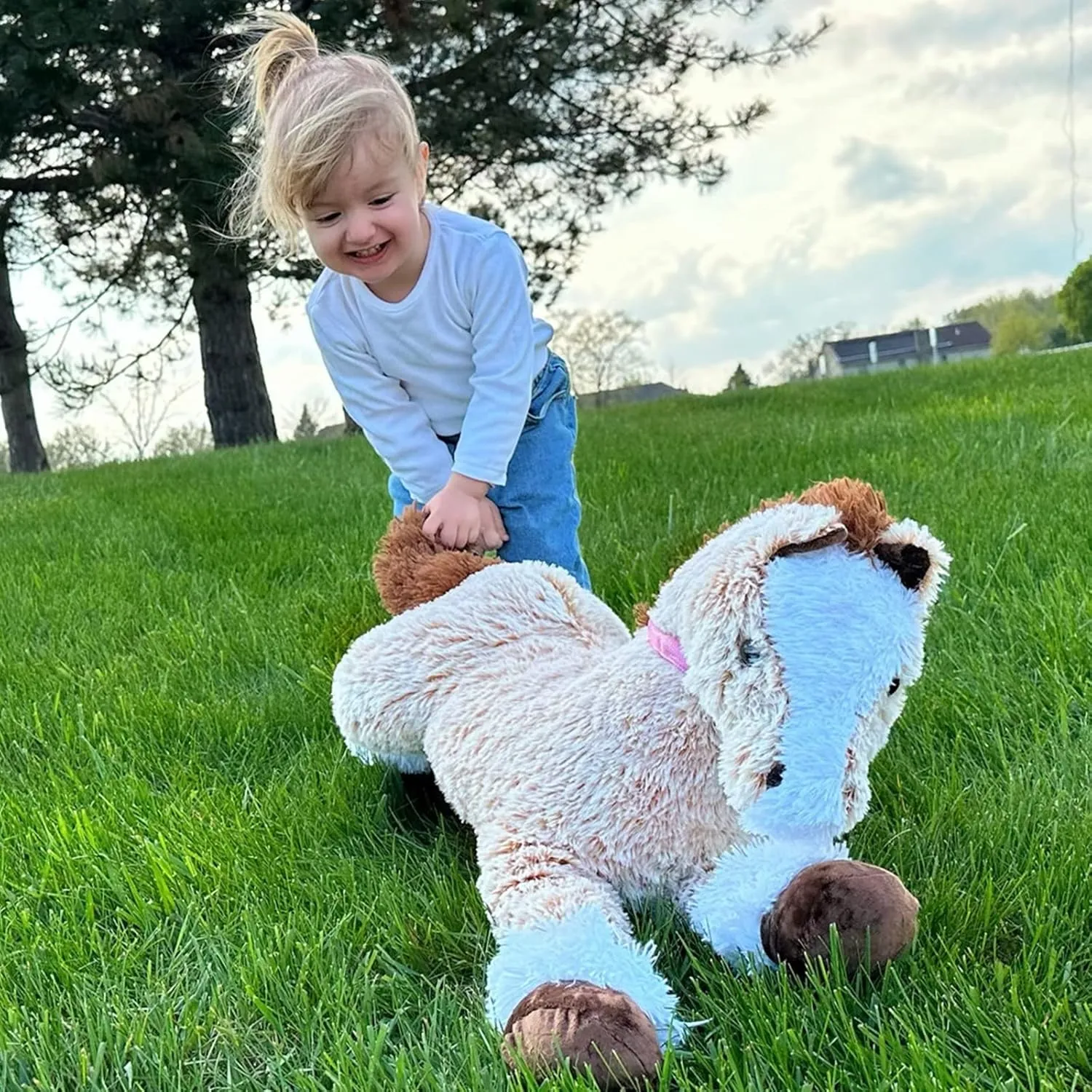 Tezituor Giant Horse Stuffed Animal, 4ft Soft Horse Plush Hugging Pillow, Realistic Large Stuffed Brown Horse Plush Toys Birthday Gifts for Boys Girls