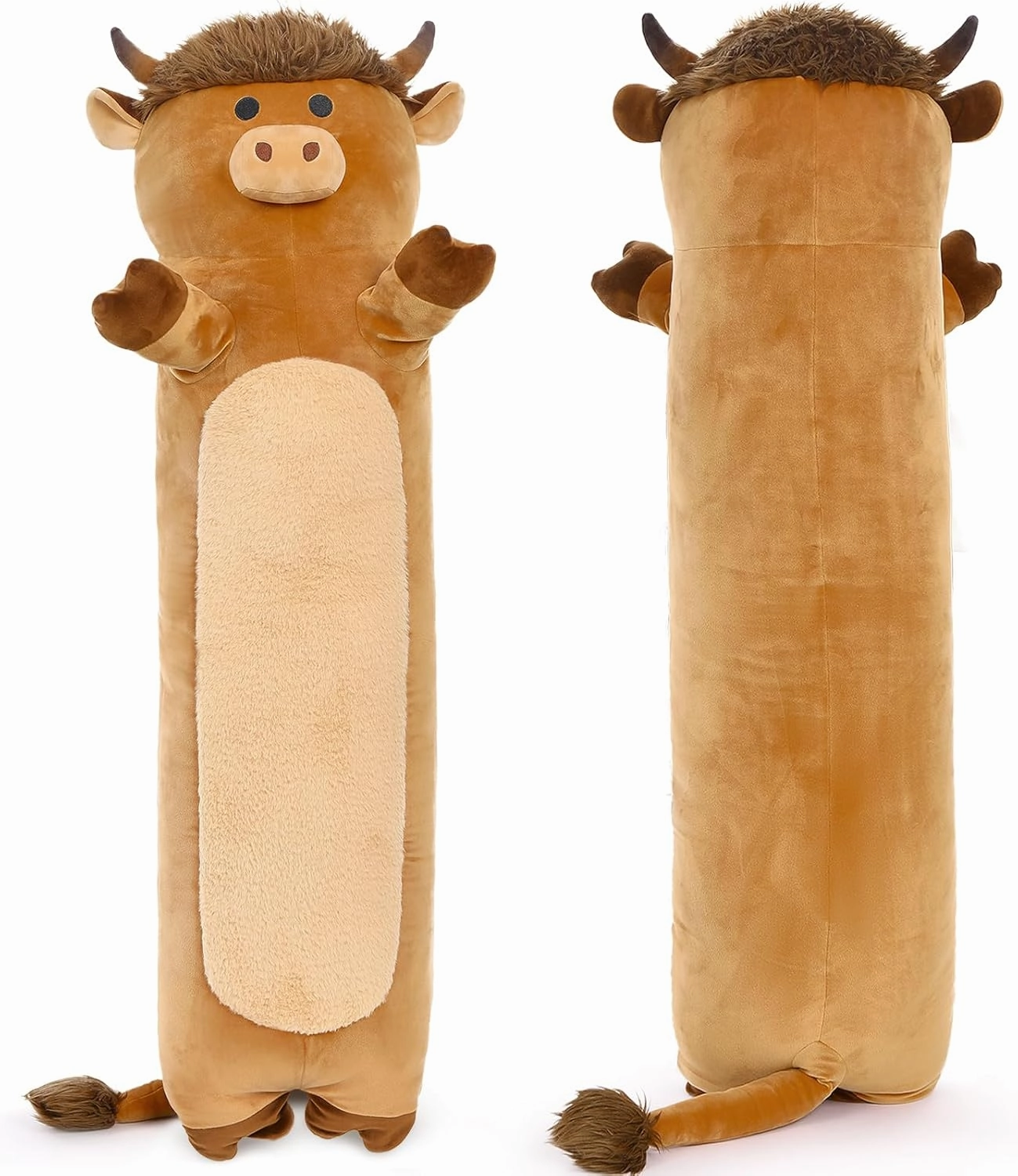 Tezituor 43" Giant Highland Cow Stuffed Animal, Large Stuffed Highland Cow Plush Toy Hugging Soft Long Cow Plush Body Pillow for Boys Girls