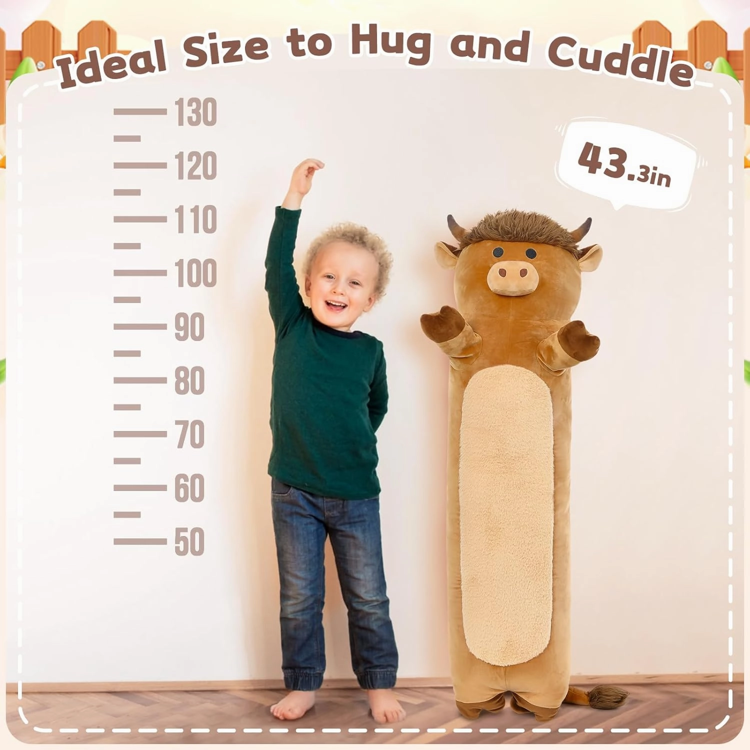 Tezituor 43" Giant Highland Cow Stuffed Animal, Large Stuffed Highland Cow Plush Toy Hugging Soft Long Cow Plush Body Pillow for Boys Girls