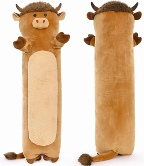Tezituor 43" Giant Highland Cow Stuffed Animal, Large Stuffed Highland Cow Plush Toy Hugging Soft Long Cow Plush Body Pillow for Boys Girls