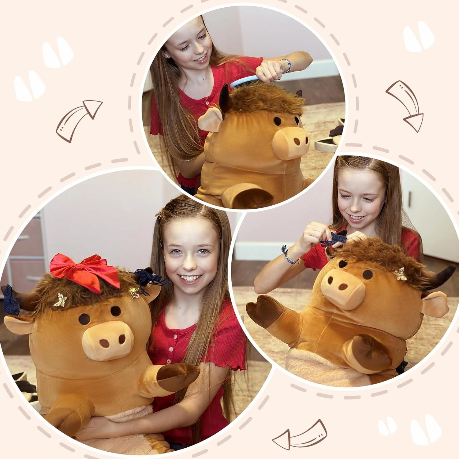 Tezituor 43" Giant Highland Cow Stuffed Animal, Large Stuffed Highland Cow Plush Toy Hugging Soft Long Cow Plush Body Pillow for Boys Girls