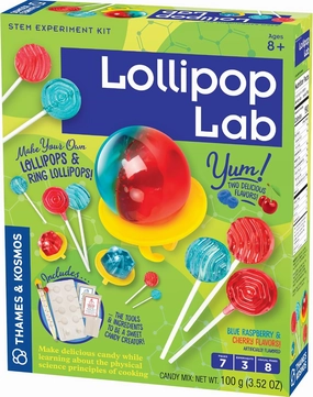 Thames & Kosmos Lollipop Lab | STEM Experiment & Activity Kit | Make Yummy Red Cherry and Blue Raspberry Lollipops & Ring Lollipops! | Explore Chemistry & Math | Includes Real Candy Thermometer