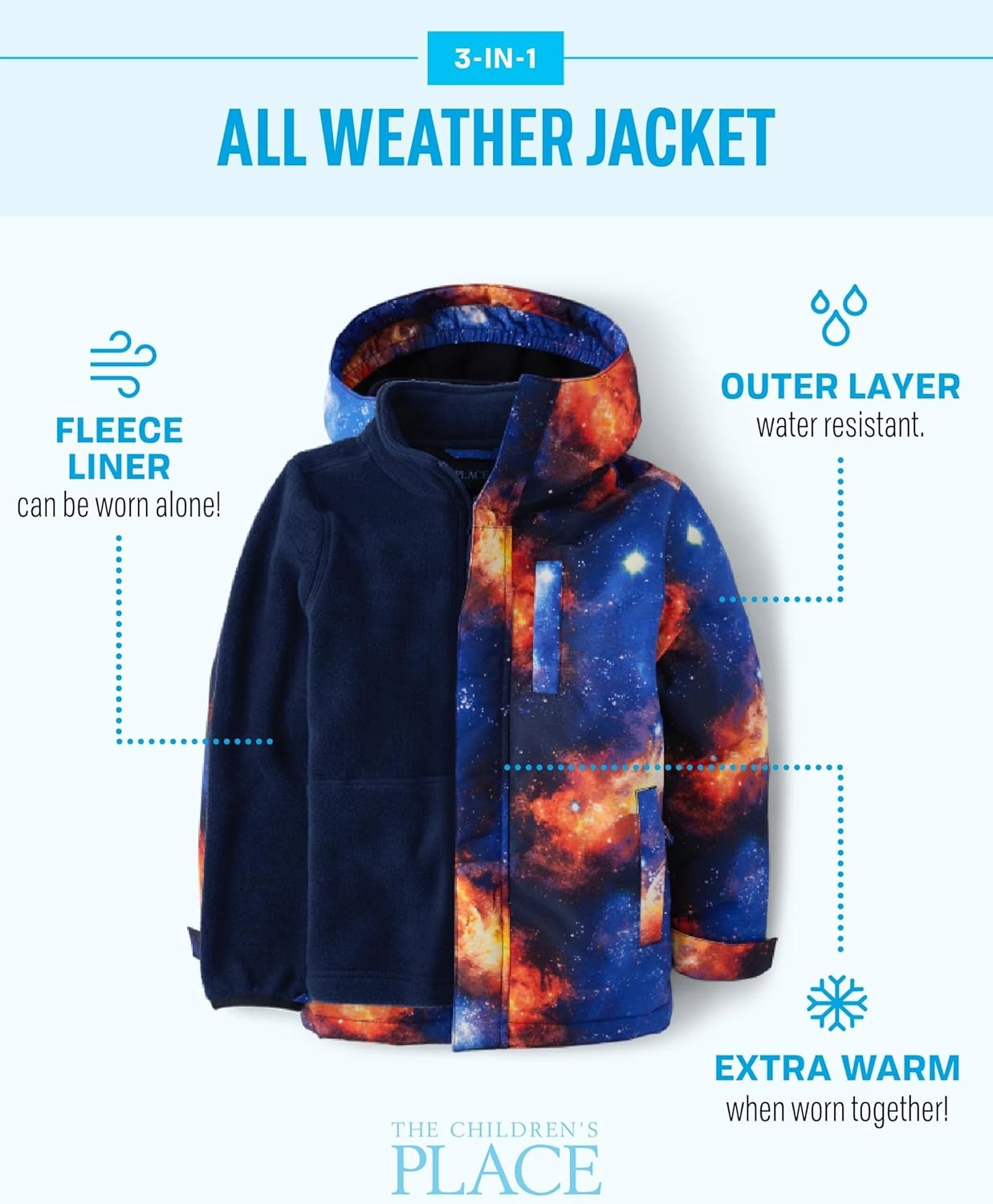 The Children's Place Boys Heavy 3 in 1 Winter Jacket, Wind-resistant Water-resistant Shell, Fleece Inner