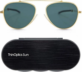 ThinOptics Milano Aluminum Case   Aviator Sunglasses, Gold Frame/G15 Lens, 54 mm