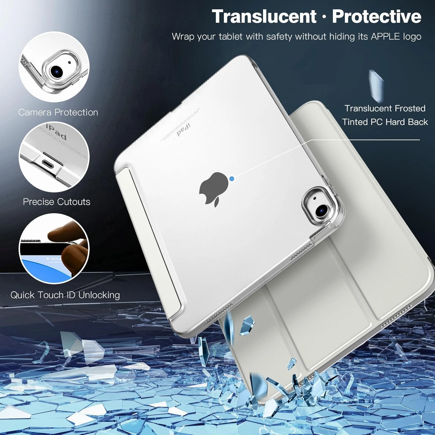 TiMOVO Case for iPad (A16) 11th Generation 11 Inch 2025/iPad 10th Generation 10.9 Inch 2022, Slim Stand Cover with Hard Translucent Back, Support Touch ID, Auto Wake/Sleep, Apricot Gray