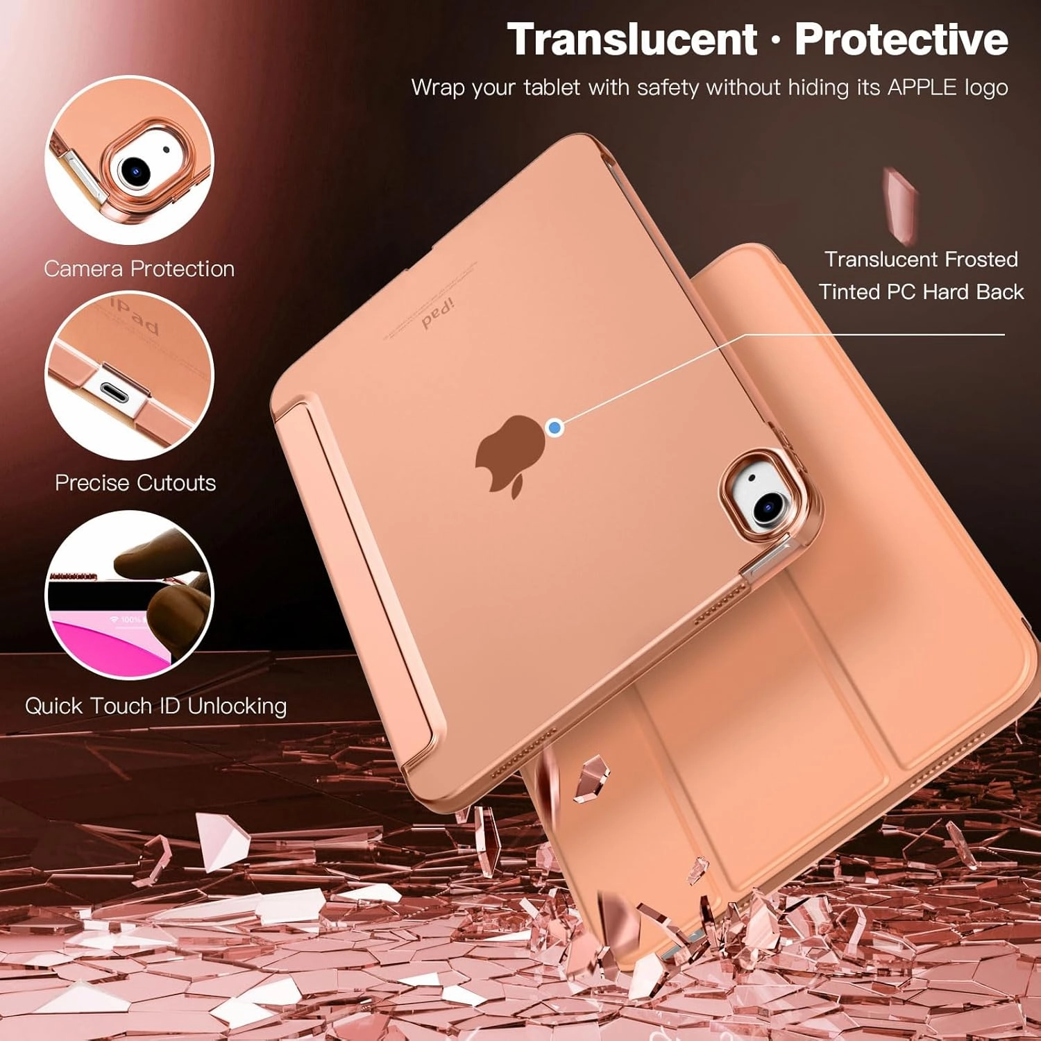 TiMOVO Case for iPad (A16) 11th Generation 11 Inch 2025/iPad 10th Generation 10.9 Inch 2022, Slim Stand Cover with Hard Translucent Back, Support Touch ID, Auto Wake/Sleep, Apricot Orange