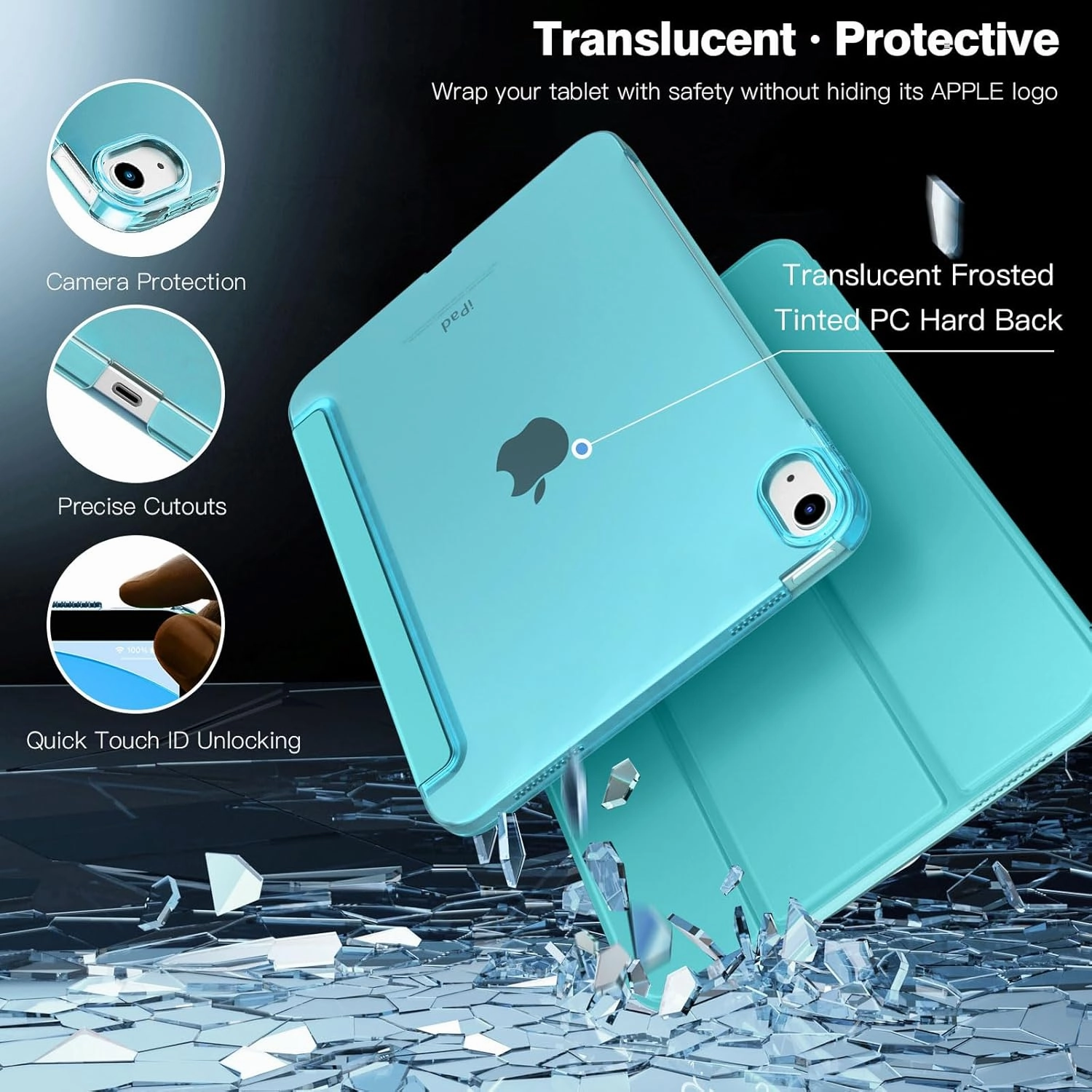 TiMOVO Case for iPad (A16) 11th Generation 11 Inch 2025/iPad 10th Generation 10.9 Inch 2022, Slim Stand Cover with Hard Translucent Back, Support Touch ID, Auto Wake/Sleep, Azure