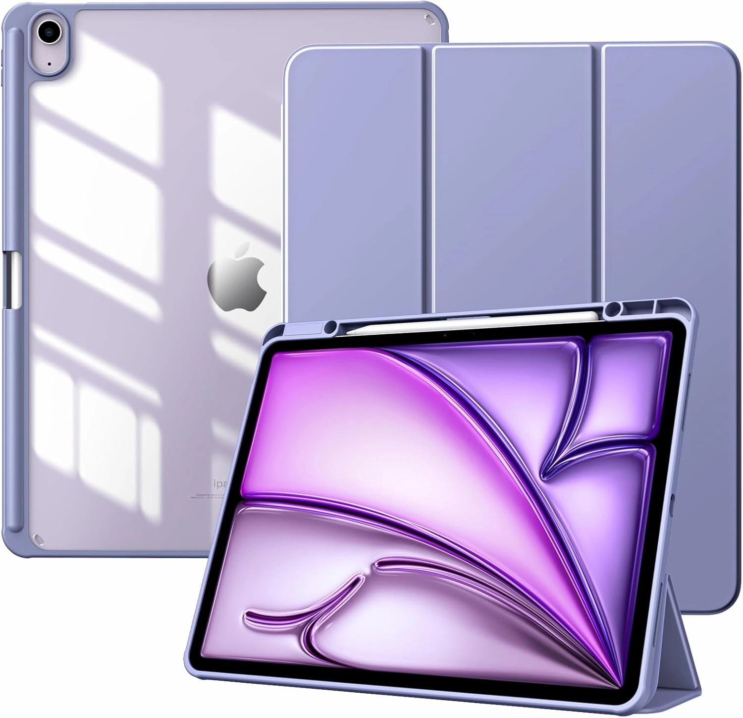 TiMOVO Case for New iPad Air 13 inch (M3/M2-2025/2024) with Pencil Holder, Slim Stand Protective Cover with Clear Transparent Back Shell for iPad Air 13 inch, Auto Wake/Sleep, Lavender Purple