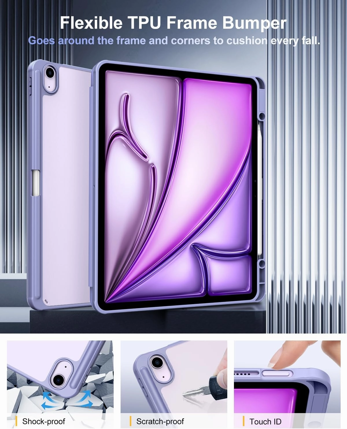 TiMOVO Case for New iPad Air 13 inch (M3/M2-2025/2024) with Pencil Holder, Slim Stand Protective Cover with Clear Transparent Back Shell for iPad Air 13 inch, Auto Wake/Sleep, Lavender Purple