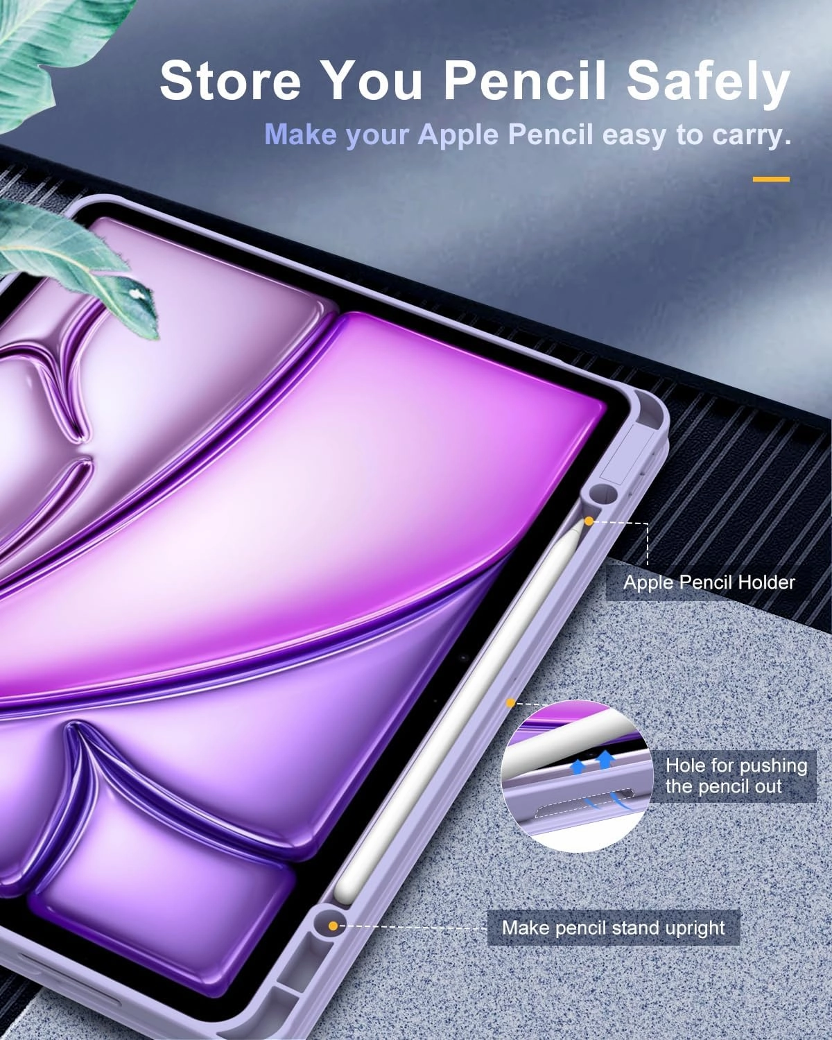 TiMOVO Case for New iPad Air 13 inch (M3/M2-2025/2024) with Pencil Holder, Slim Stand Protective Cover with Clear Transparent Back Shell for iPad Air 13 inch, Auto Wake/Sleep, Taro Purple