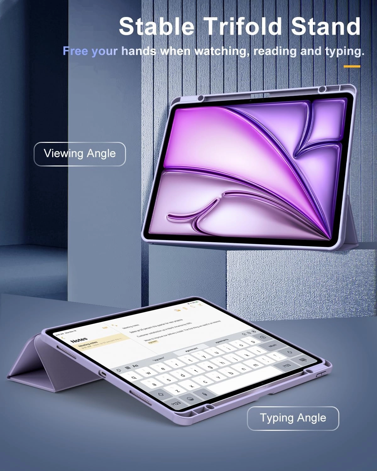 TiMOVO Case for New iPad Air 13 inch (M3/M2-2025/2024) with Pencil Holder, Slim Stand Protective Cover with Clear Transparent Back Shell for iPad Air 13 inch, Auto Wake/Sleep, Taro Purple