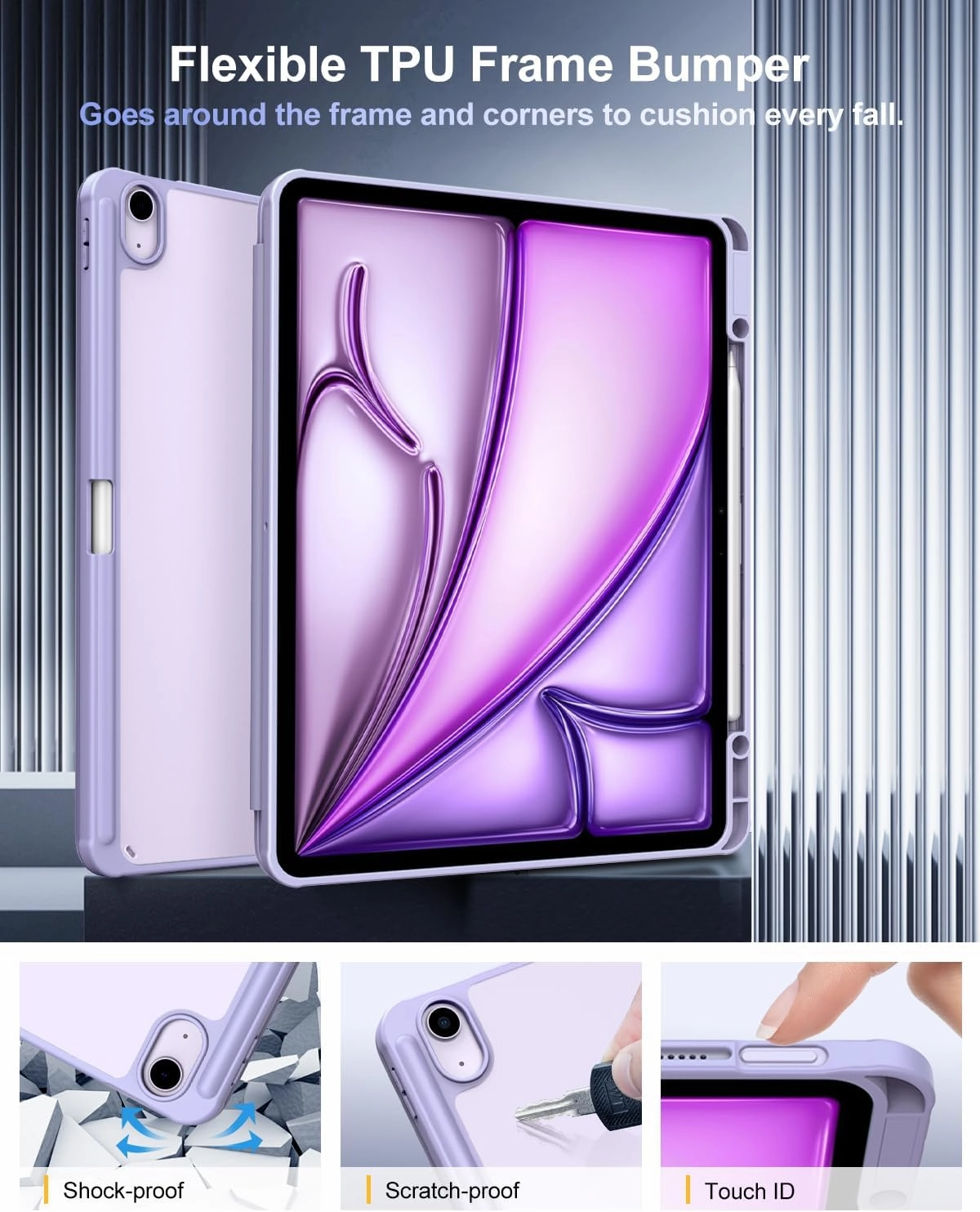 TiMOVO Case for New iPad Air 13 inch (M3/M2-2025/2024) with Pencil Holder, Slim Stand Protective Cover with Clear Transparent Back Shell for iPad Air 13 inch, Auto Wake/Sleep, Taro Purple