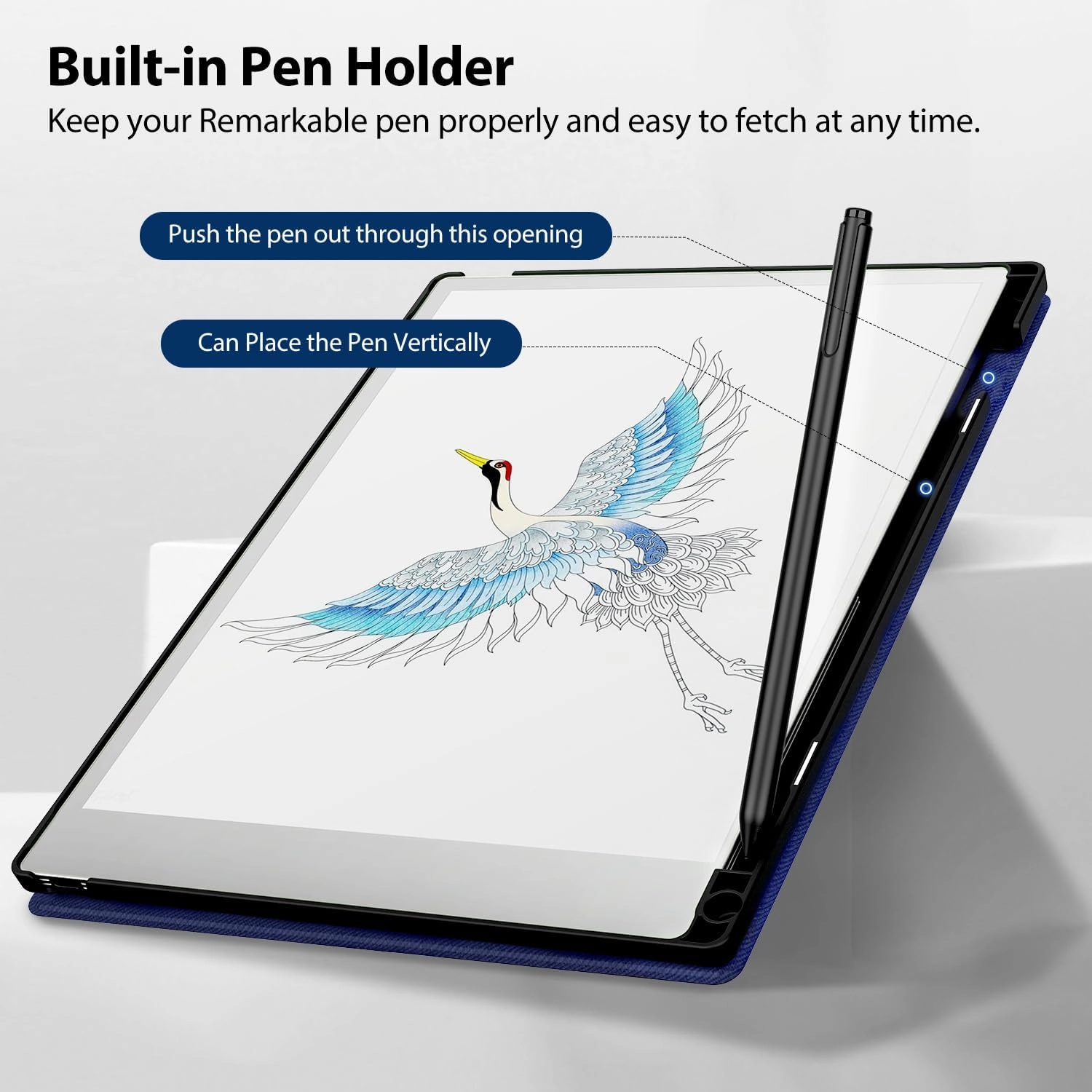 TiMOVO Case for Remarkable Paper Pro 11.8 Inch 2024, Multiple Viewing Angles Folding Book Folio Case with Pen Holder for Remarkable Paper Pro Color Tablet, Support Auto Wake/Sleep, Blue