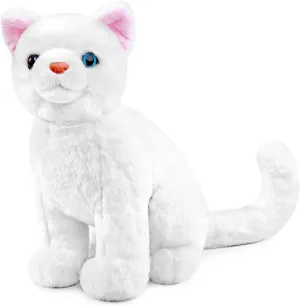 Tiny Heart Simulated White cat Plush Toys, Soft Cute Realistic White cat Stuffed Animal Dolls Home Decorations for Kids Girls Gifts for All Occasions and Ages