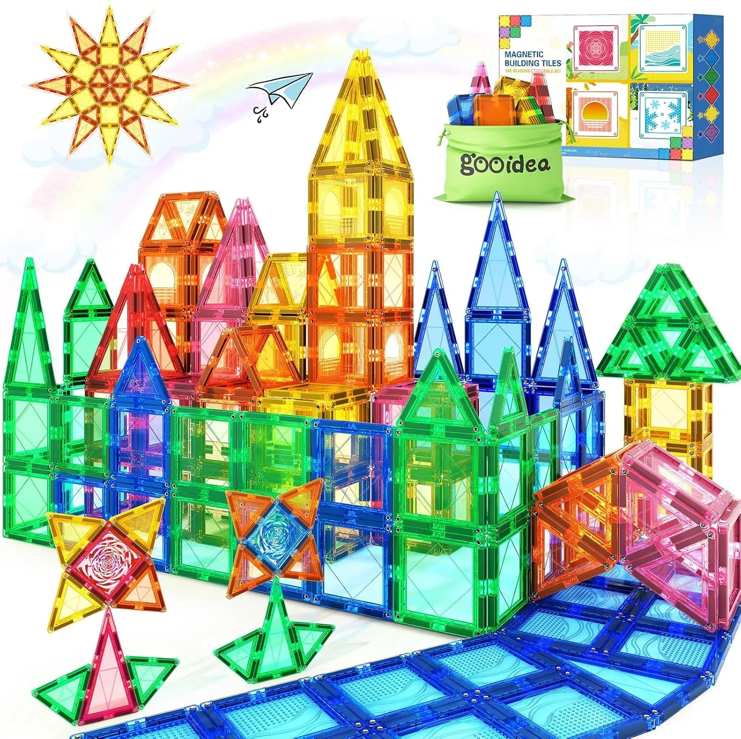 Toddlers Magnetic Tiles Toys for 3 4 5 6 Years Old Boys Girls, Rivet Bolted Magnet Building Blocks Montessori Toys Kids STEM Toys for Kindergarten Preschool Classroom Birthday Gift Seasons Playset
