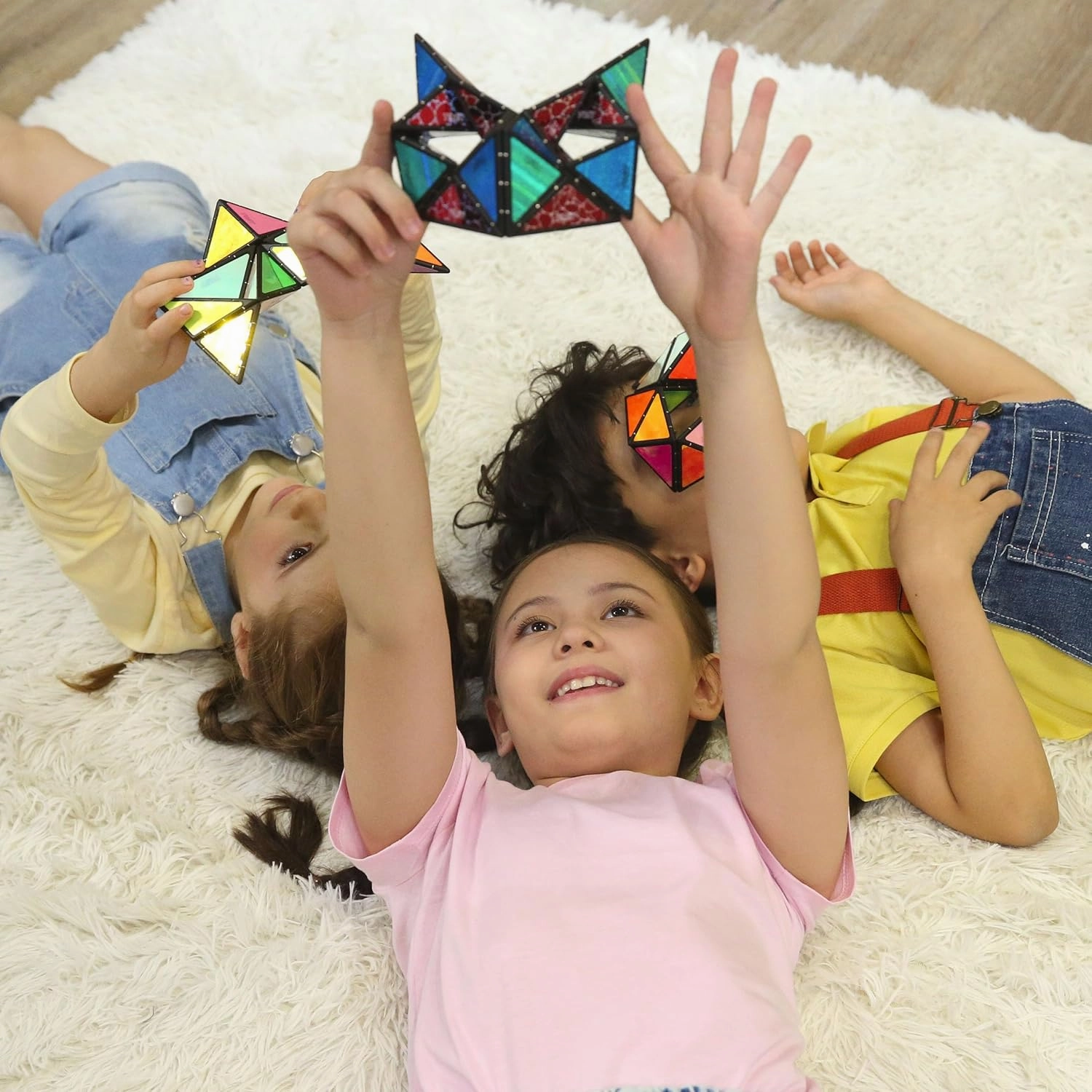 TOSY Magnet Pyramid Glow - 1 Cube Transforms into 1 Billion Shapes, 12 pcs, 4th of July Decorations, 243 Rare Earth Magnets, Glowing, Holographic Design Magnet Tiles Creative Puzzle STEM Toy, 2-Pack