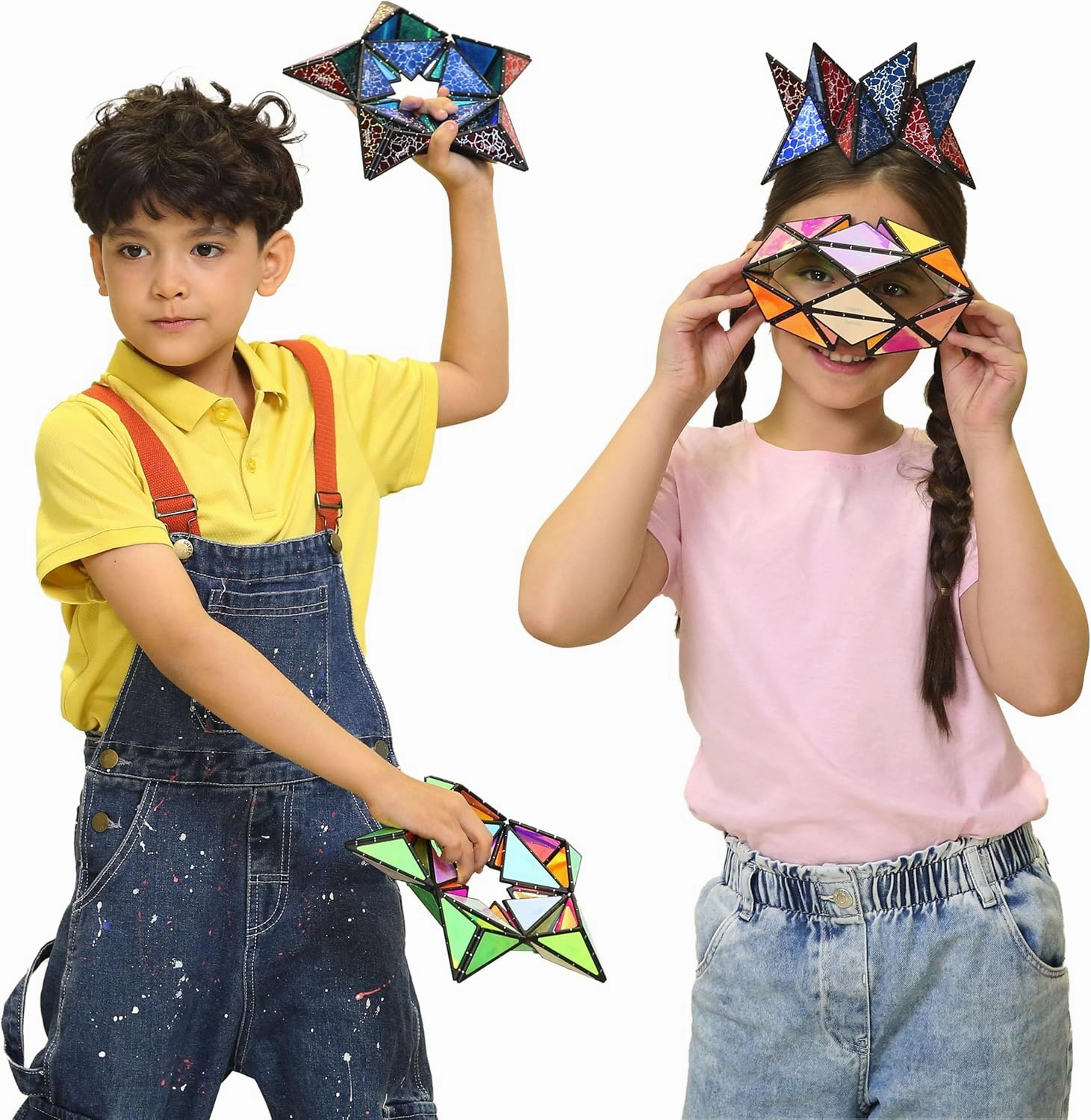 TOSY Magnet Pyramid Glow - 1 Cube Transforms into 1 Billion Shapes, 12 pcs, 4th of July Decorations, 243 Rare Earth Magnets, Glowing, Holographic Design Magnet Tiles Creative Puzzle STEM Toy, 2-Pack